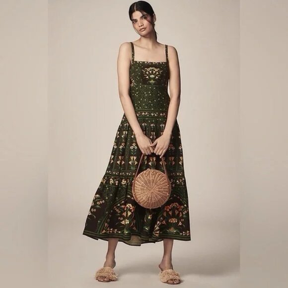 Anthropologie Farm Rio Flowers Arch Sleeveless Linen Blend Midi Dress L NWT - Picture 1 of 6